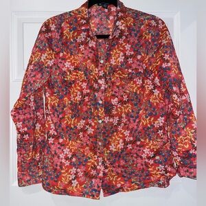 GAP Floral Button-Down Boyfriend Shirt Red and Pink Small 100% Cotton